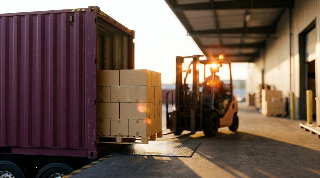 Carga de un contenedor con mercadería paletizada en el puerto